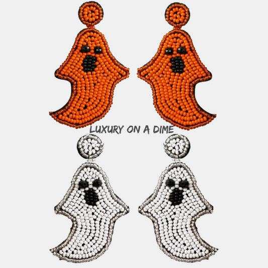 Spooky Ghost Beaded Dangle Earrings Halloween Jewelry