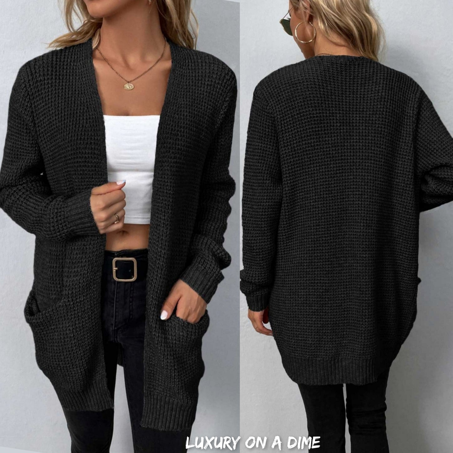 Waffle Knit Long Cardigan with Pockets (4 colors available)