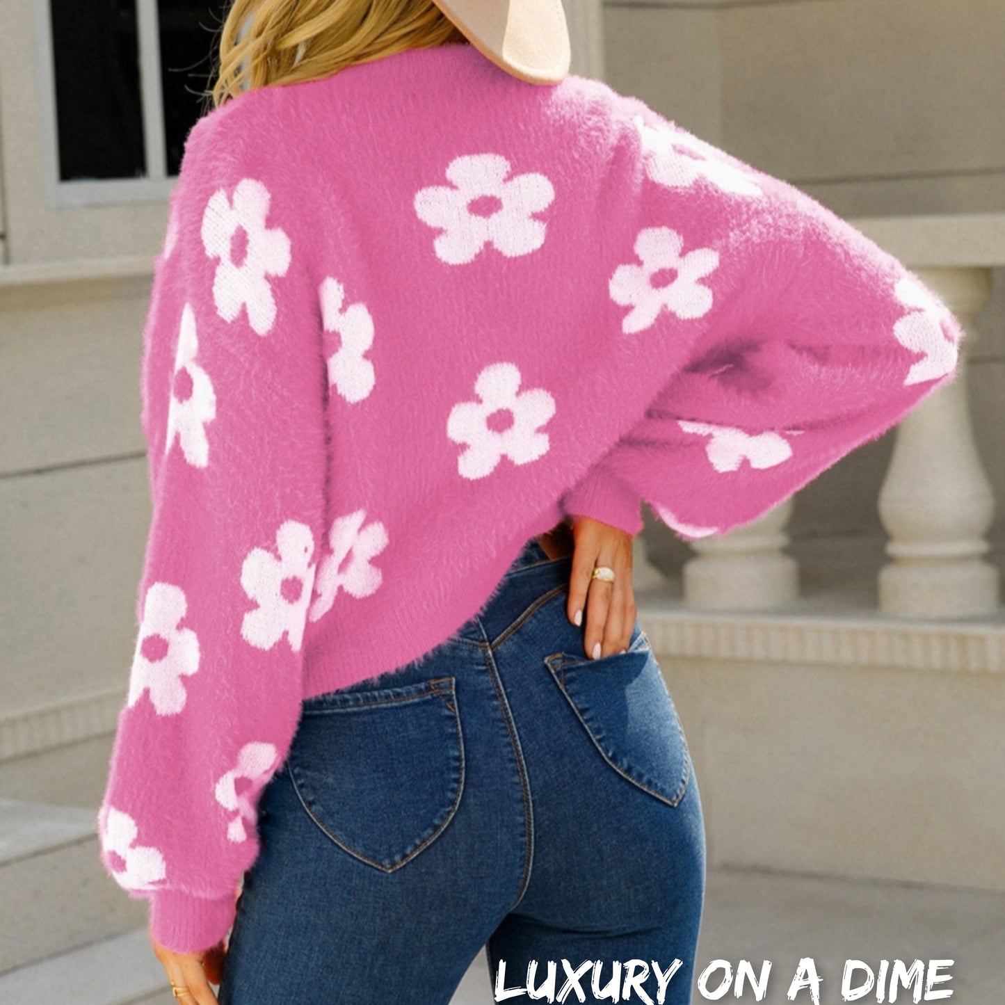 Fuzzy Soft Knit Flower Print Open Front Colorful Cardigan Sweater