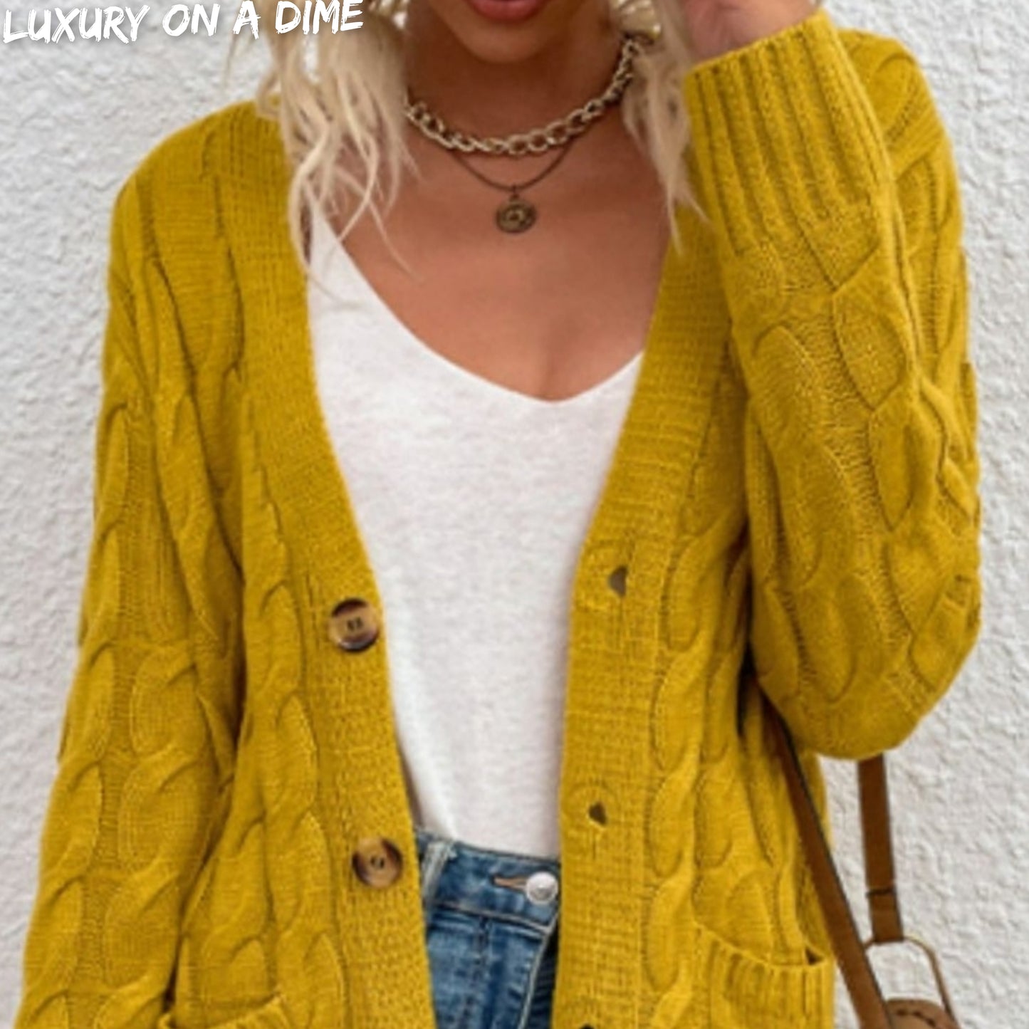 Chunky Cable-Knit Classic Button Front Long Cardigan with Pockets