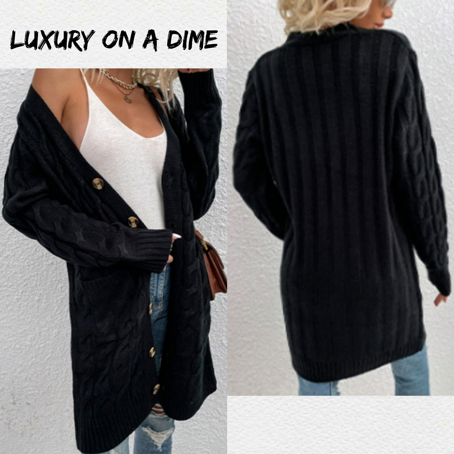 Chunky Cable-Knit Classic Button Front Long Cardigan with Pockets