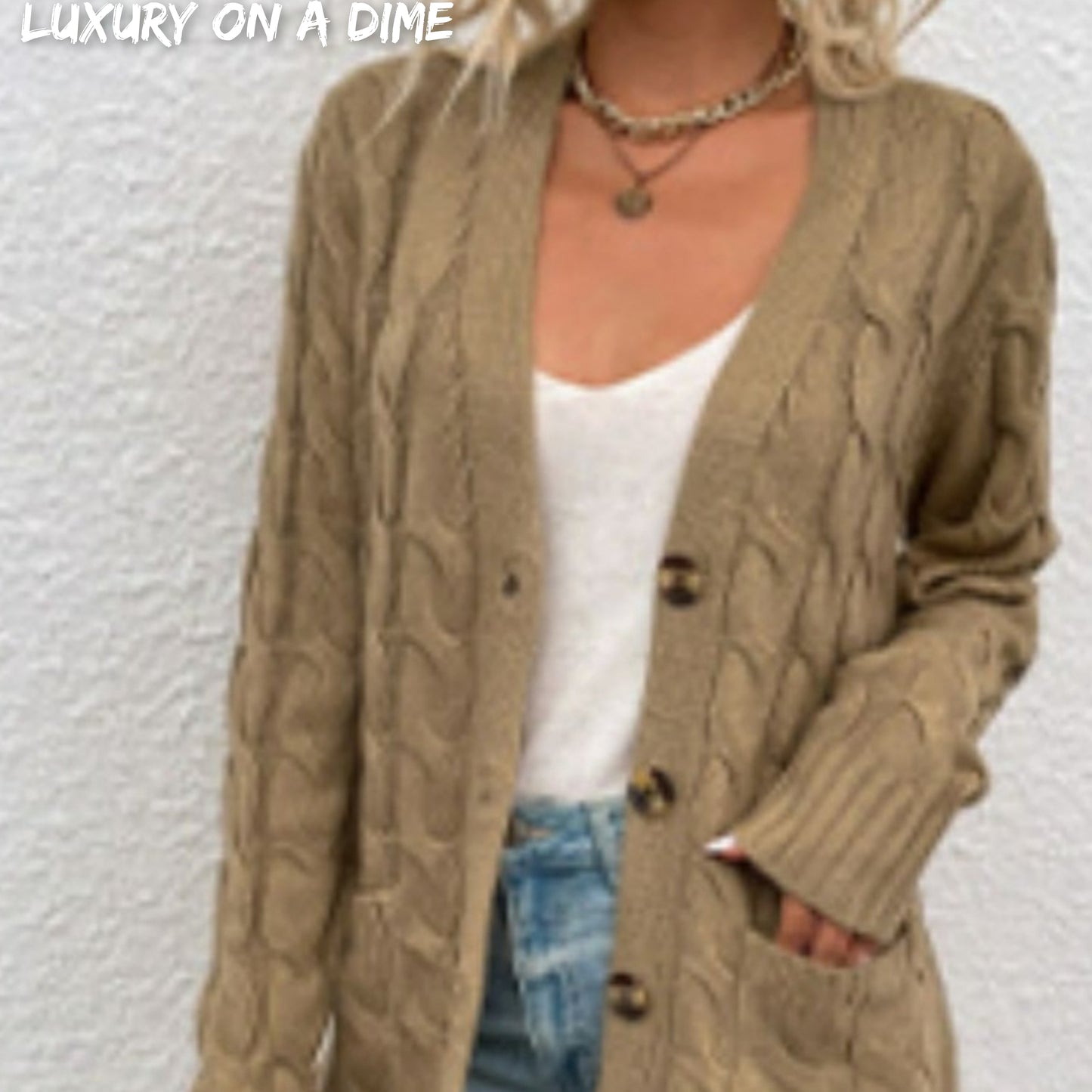 Chunky Cable-Knit Classic Button Front Long Cardigan with Pockets