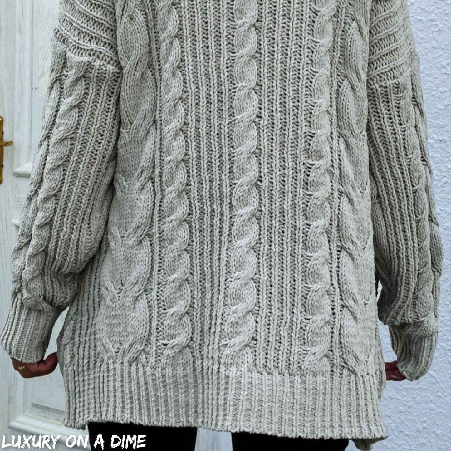 Cable-Knit Long Classic Open Front Pocket Fall Winter Boho Cardigan