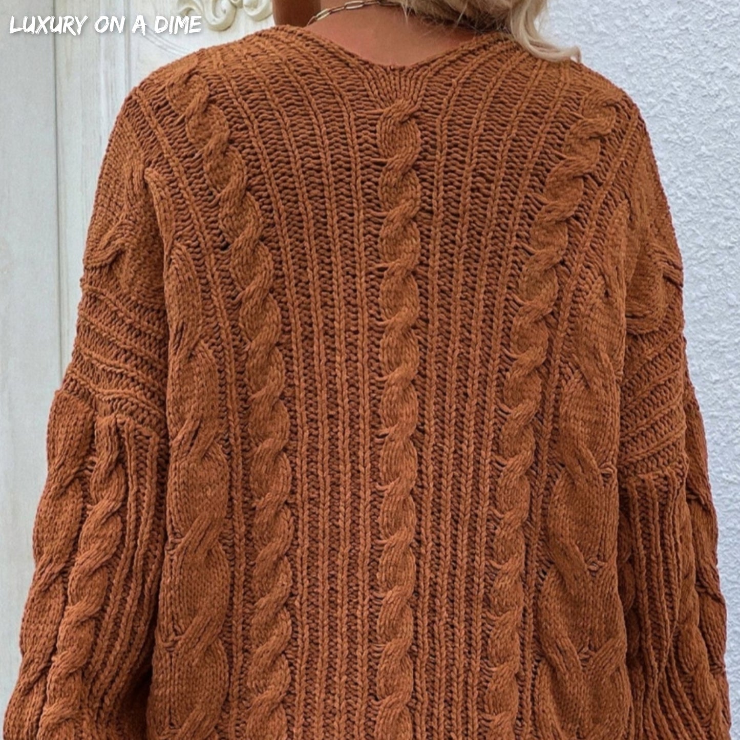 Cable-Knit Long Classic Open Front Pocket Fall Winter Boho Cardigan