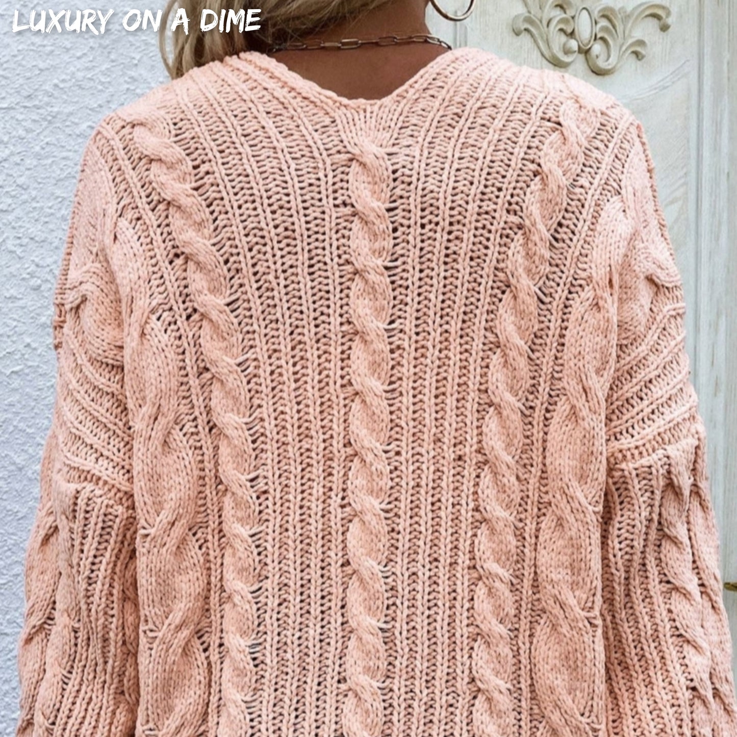 Cable-Knit Long Classic Open Front Pocket Fall Winter Boho Cardigan