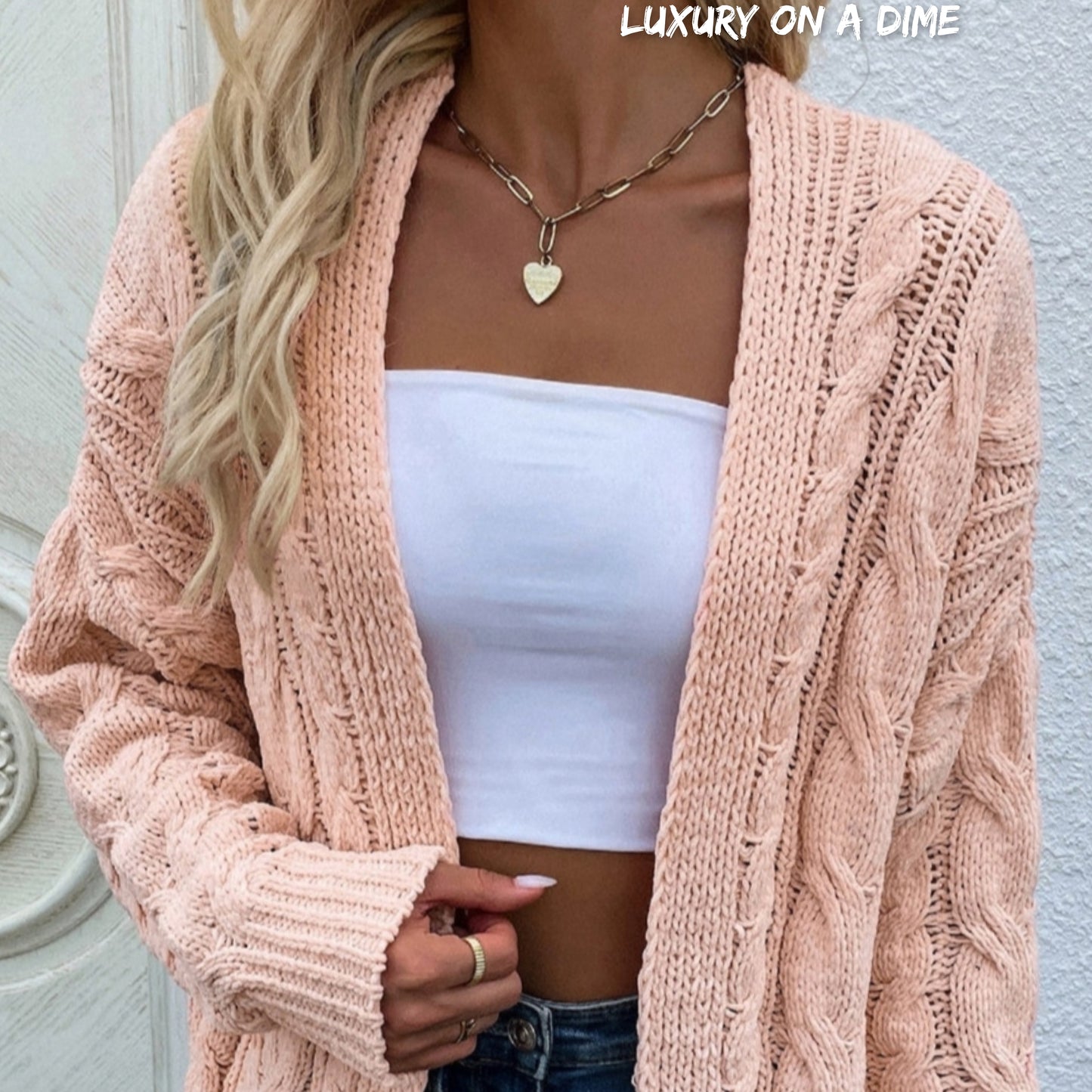 Cable-Knit Long Classic Open Front Pocket Fall Winter Boho Cardigan