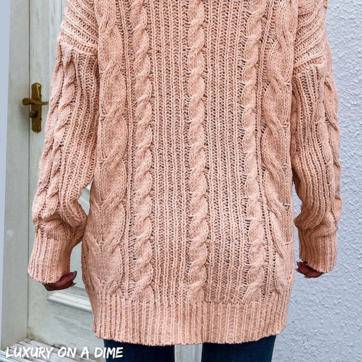 Cable-Knit Long Classic Open Front Pocket Fall Winter Boho Cardigan