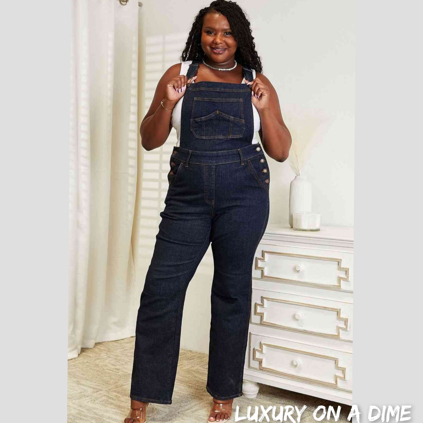 High Waist Taylor Classic Denim Bib Pocket Jean Pant Overalls by Judy Blue