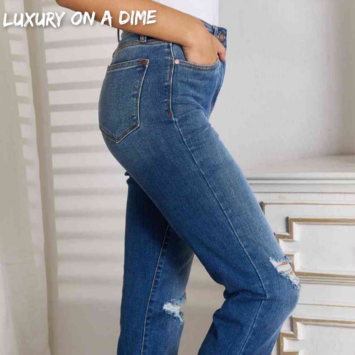 High-rise Distressed Ripped Jeans Raw Hem Pants Judy Blue