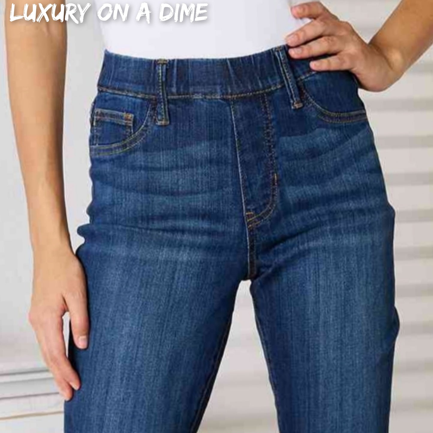 Skinny Ankle Cuffed Pants Cropped Dark Whisker Wash Stretch Denim Judy Blue Jeans