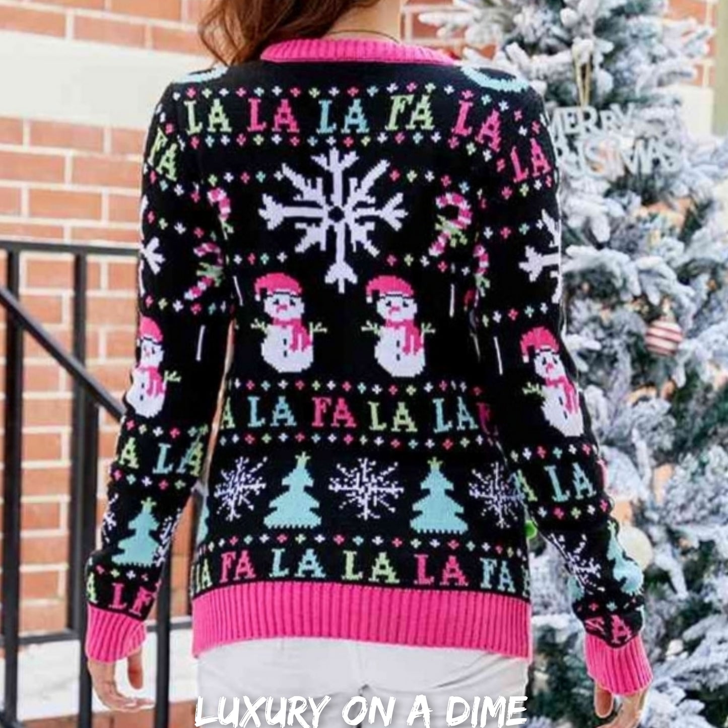 Neon Snowman Festive Puff Ball Christmas Holiday Long Sleeve Winter Sweater