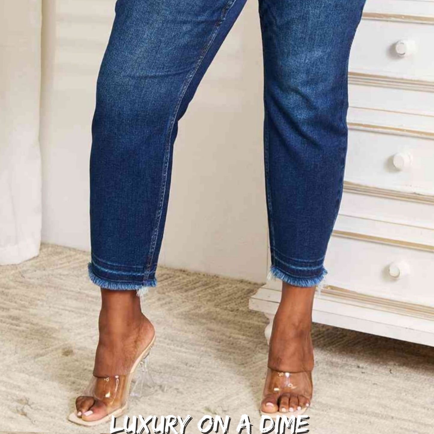 High-Rise Straight Leg Denim Pants Raw Released Hem JUDY BLUE Jeans