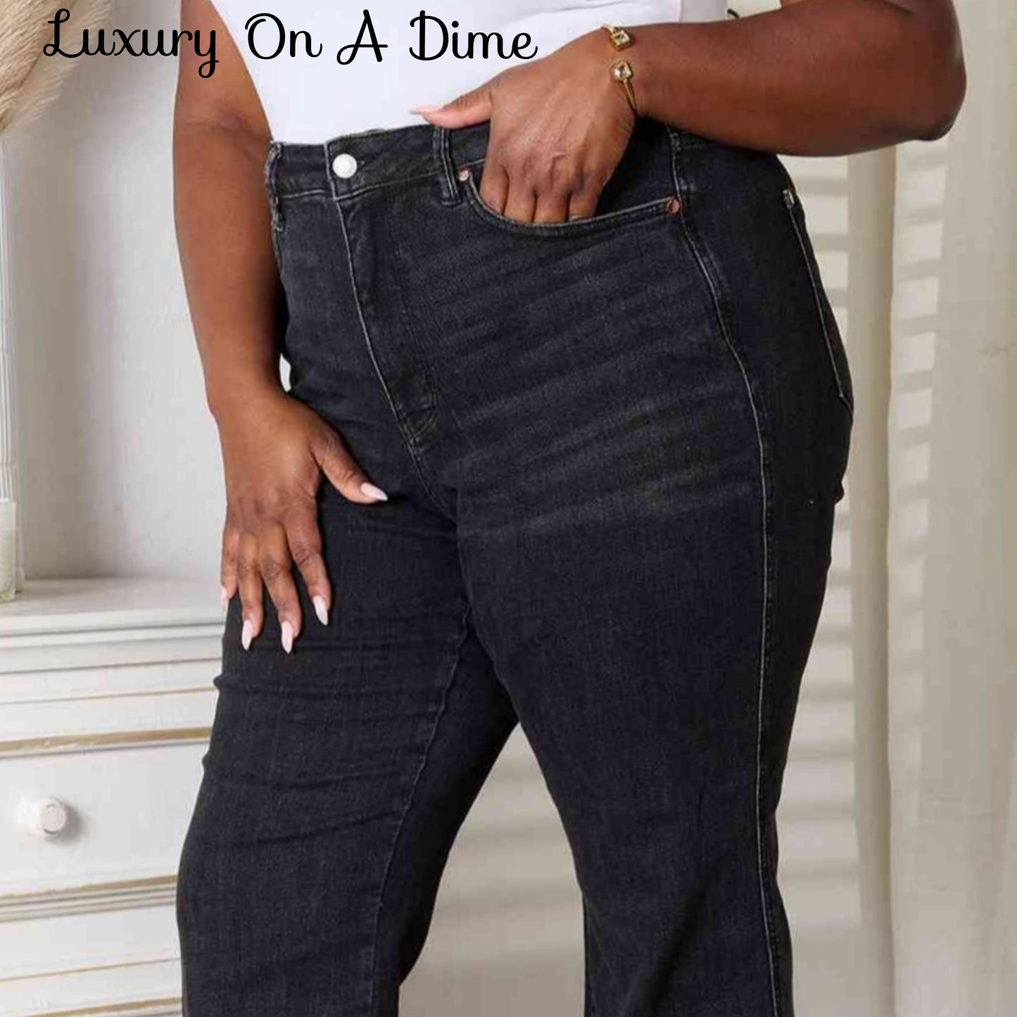Tummy Control High-Rise Waist Black Boot Cut Denim Pants Judy Blue Jean