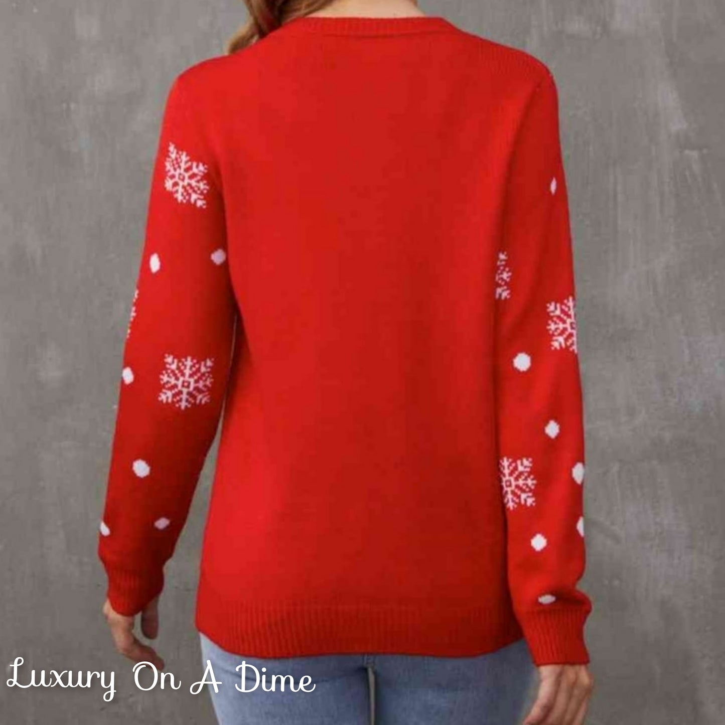 Rudolph Reindeer Round Neck Winter Holiday Long Sleeve Christmas Knit Sweater