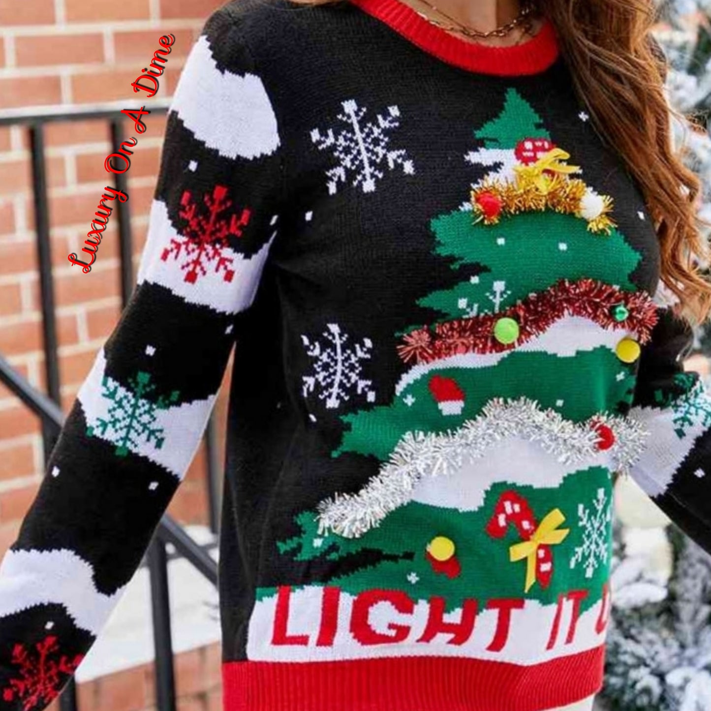 LIGHT IT UP Christmas Tree 3D Festive Puff Ball Holiday Winter Knit Sweater