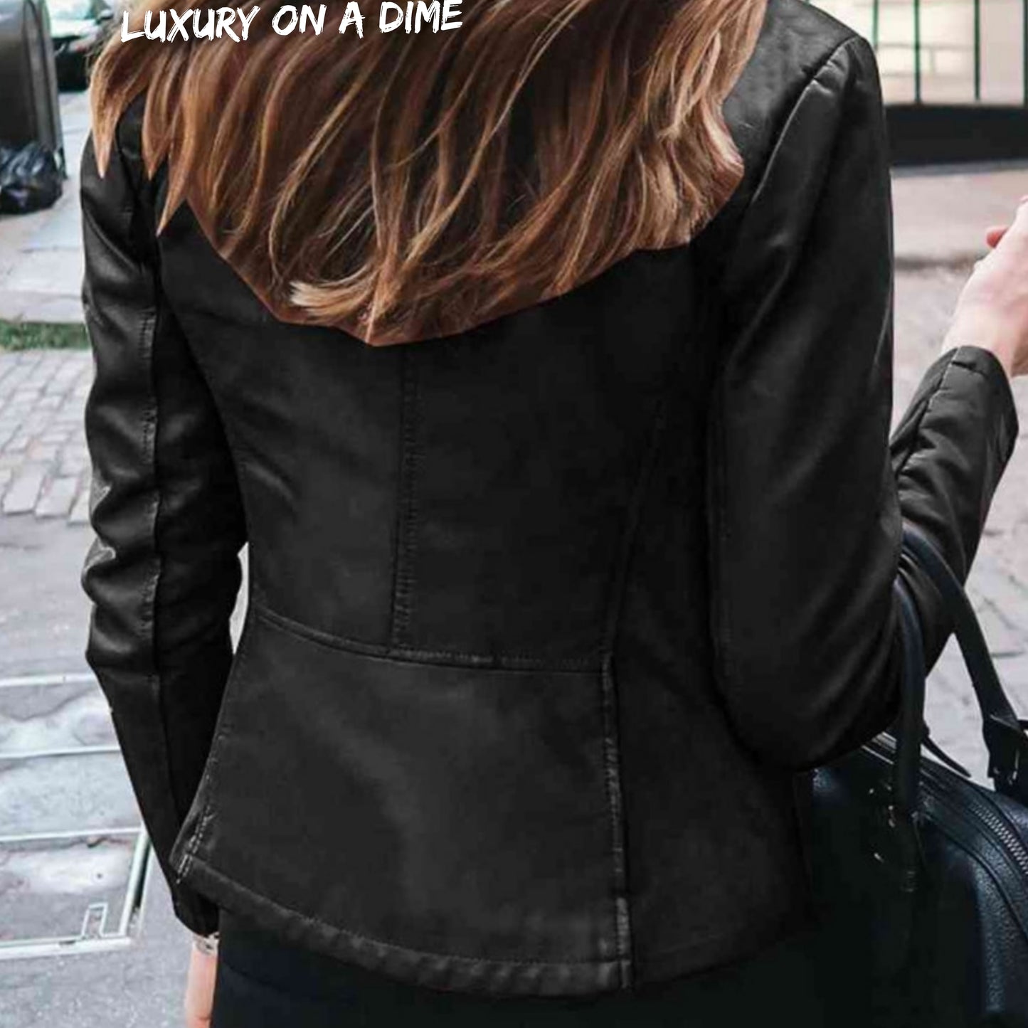 Chic Moto Vegan Leather Jacket Zip-up Sleek Snap Mock Neck