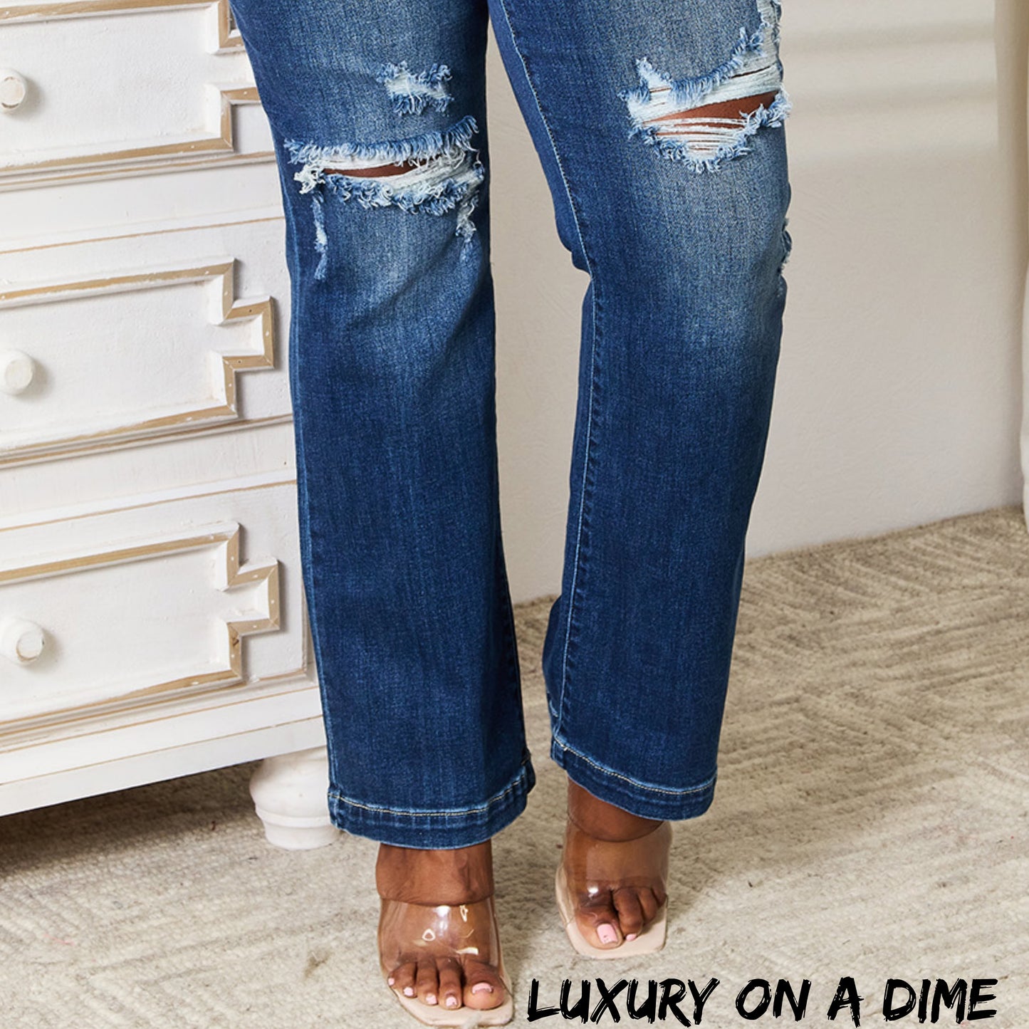 Mid-rise Distressed Ripped Jeans Hand Sand Destroy Boot Cut Pants Judy Blue