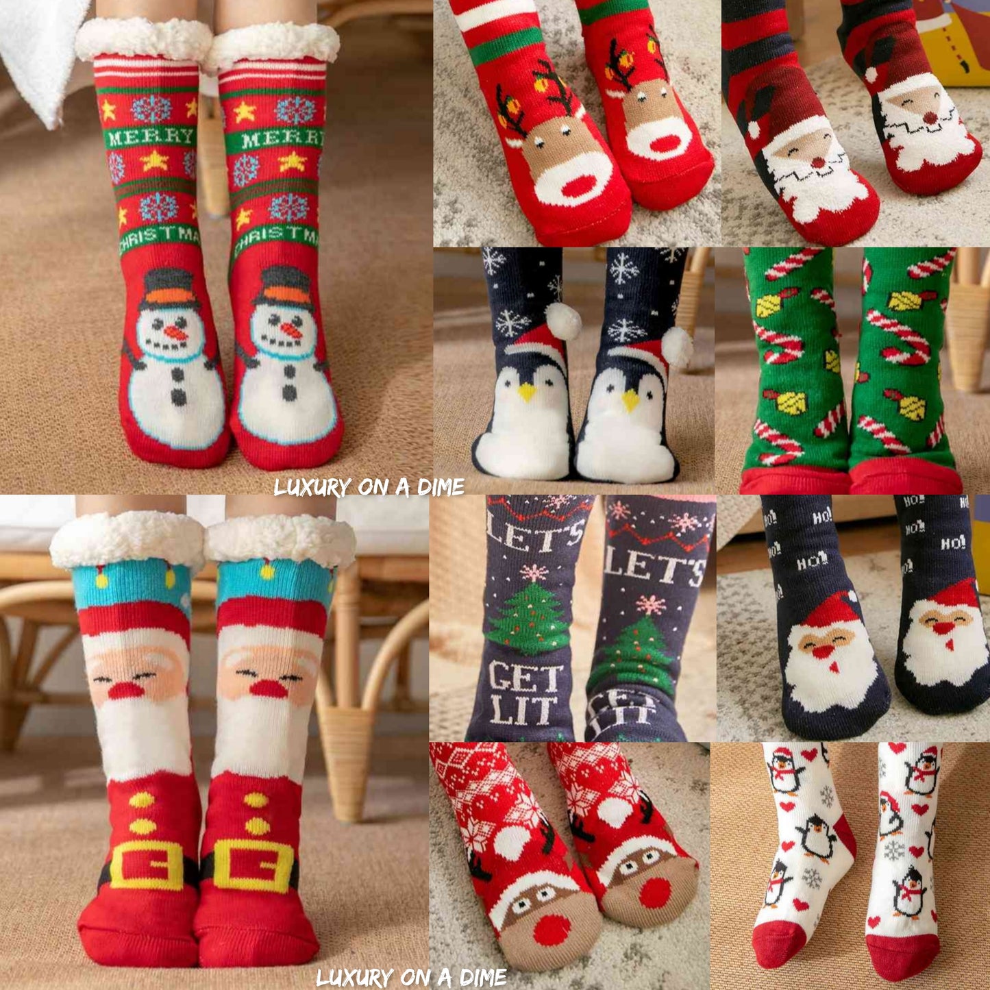 Christmas Knit Sherpa Filled Warm Winter Thick House Holiday Socks