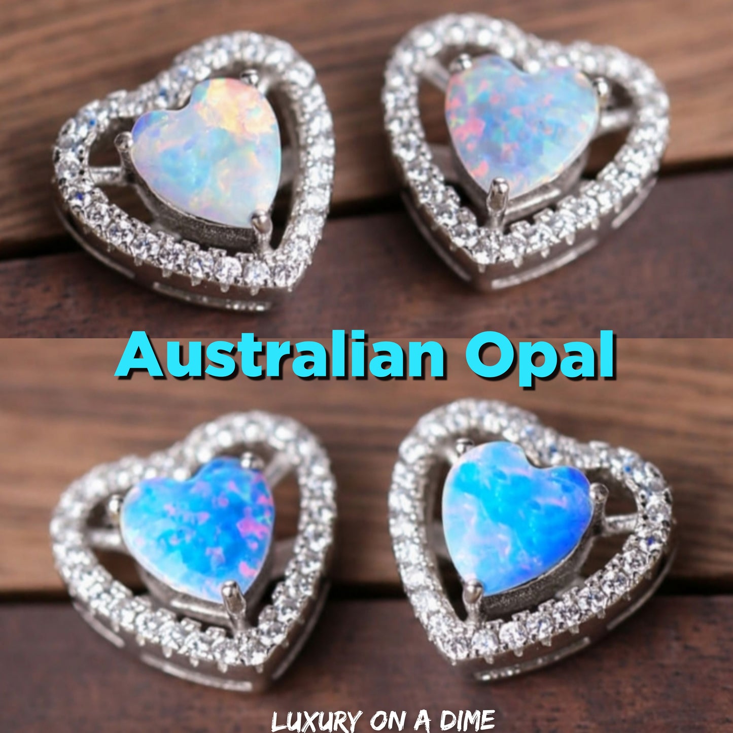 Australian Opal Heart Earrings 925 Sterling Silver Stud Gemstone Jewelry