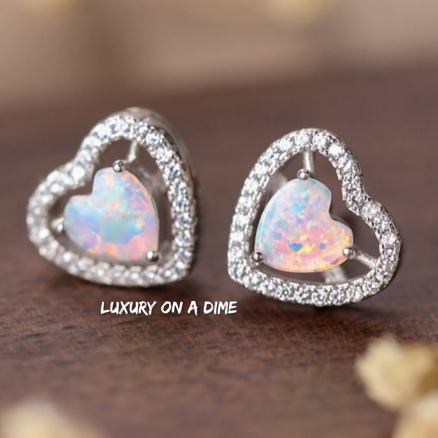 Australian Opal Heart Earrings 925 Sterling Silver Stud Gemstone Jewelry