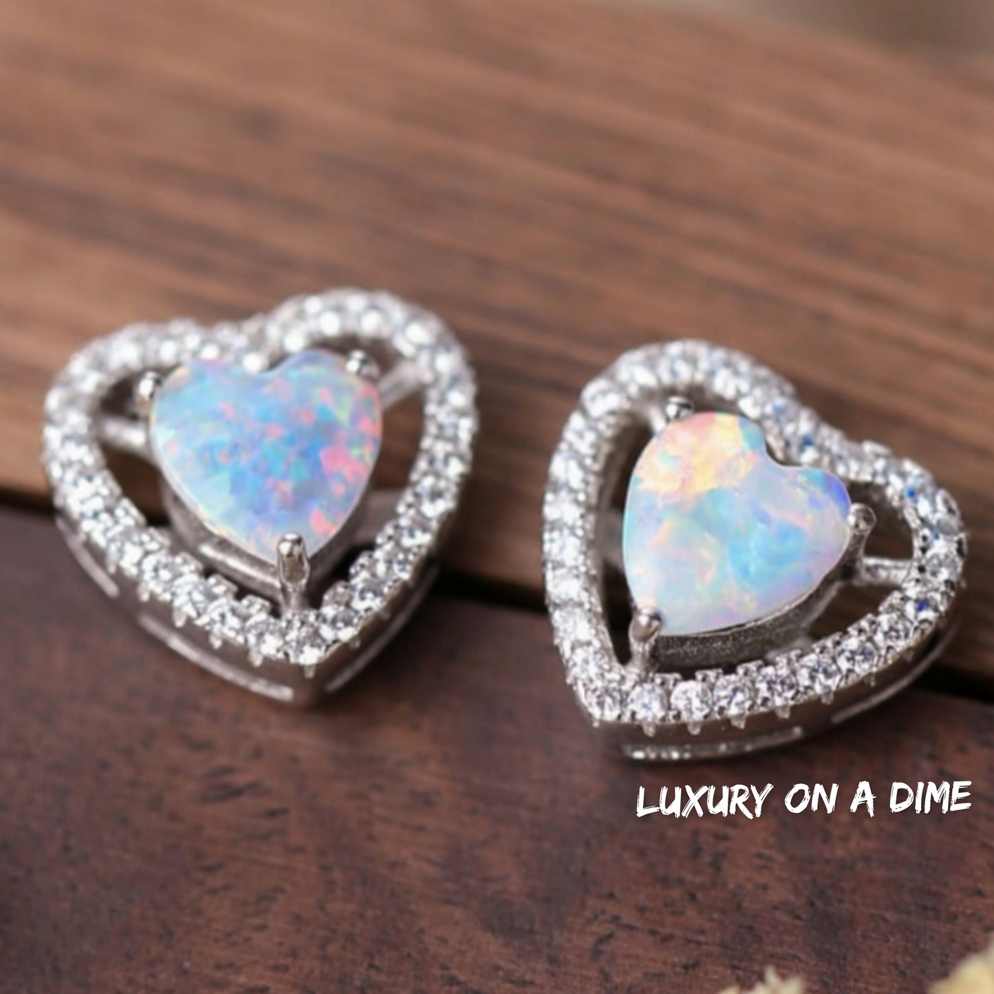 Australian Opal Heart Earrings 925 Sterling Silver Stud Gemstone Jewelry