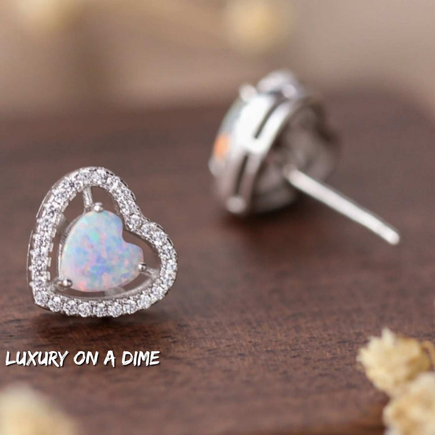 Australian Opal Heart Earrings 925 Sterling Silver Stud Gemstone Jewelry