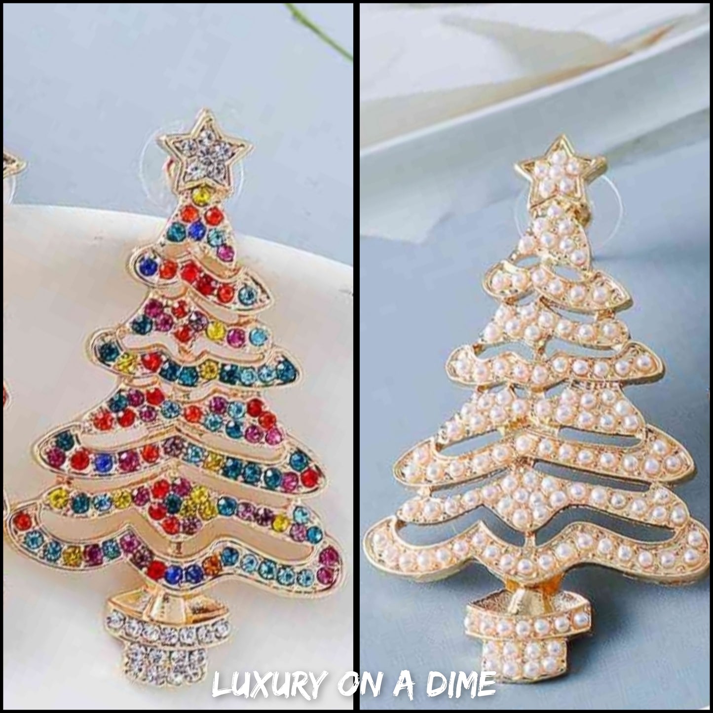 Christmas Tree Earrings Colorful Rhinestone or Faux Pearl Holiday Fashion Jewelry