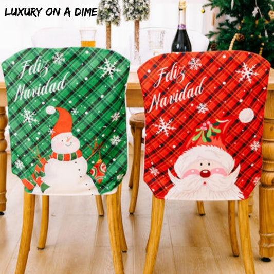 Feliz Navidad Christmas Santa Snowman Festive Chair Slip Cover Home Decor
