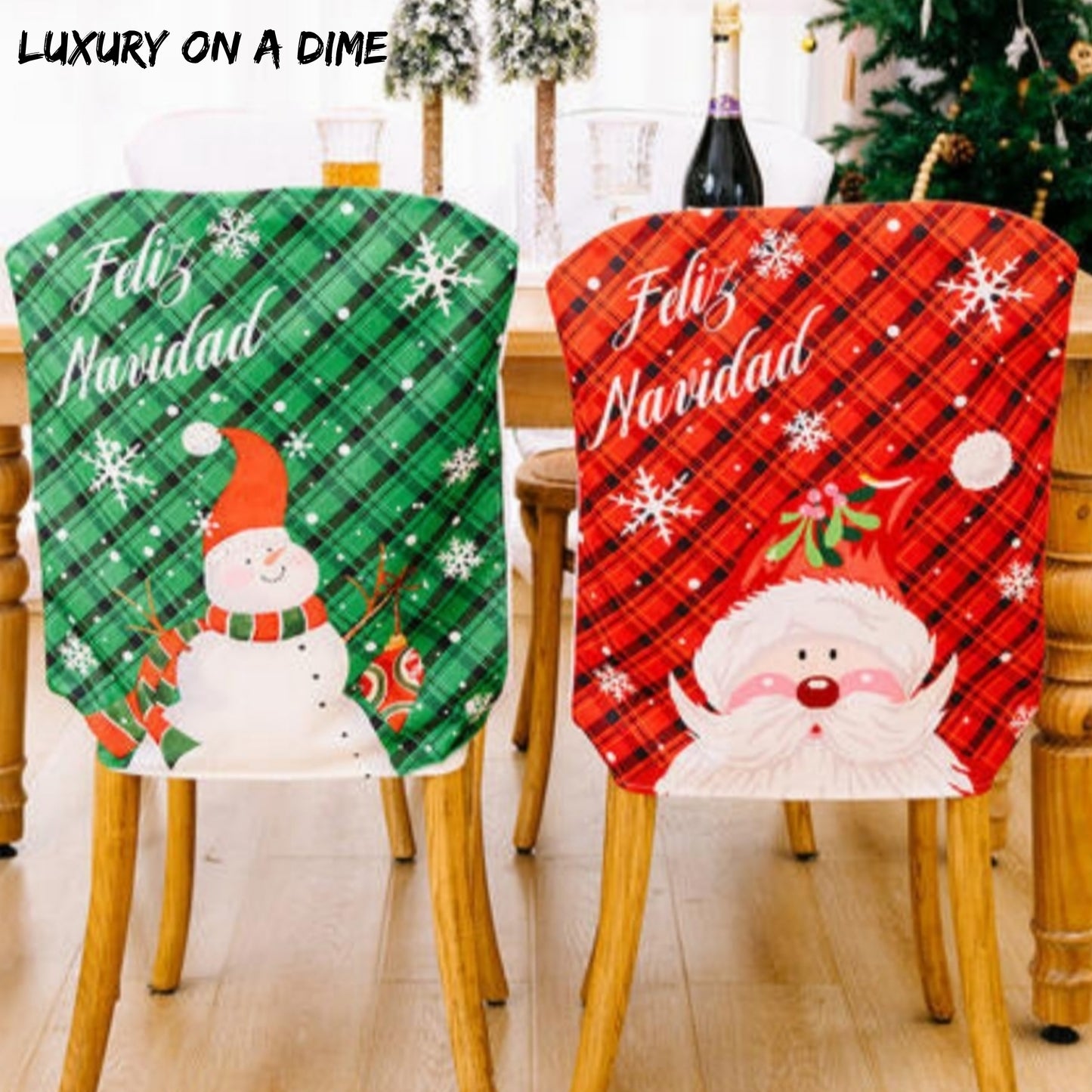 Feliz Navidad Christmas Santa Snowman Festive Chair Slip Cover Home Decor