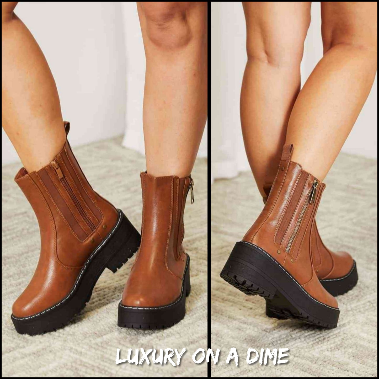 Platform Boots Side Zip Vegan Leather Round Toe Moto Shoes Forever Link