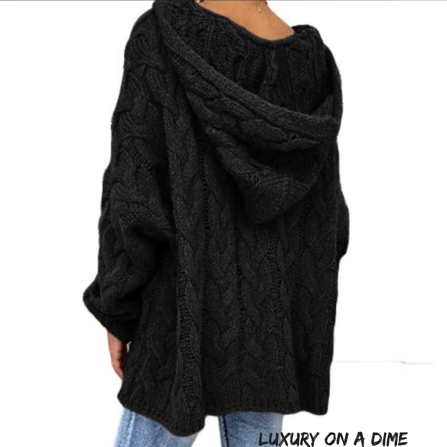 Chunky Cable-Knit Oversized Hoodie Long Sleeve Fall Winter Pullover Sweater