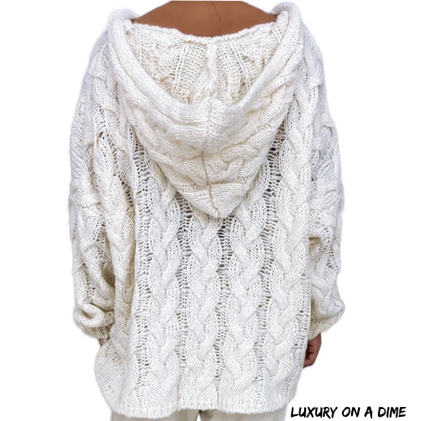 Chunky Cable-Knit Oversized Hoodie Long Sleeve Fall Winter Pullover Sweater