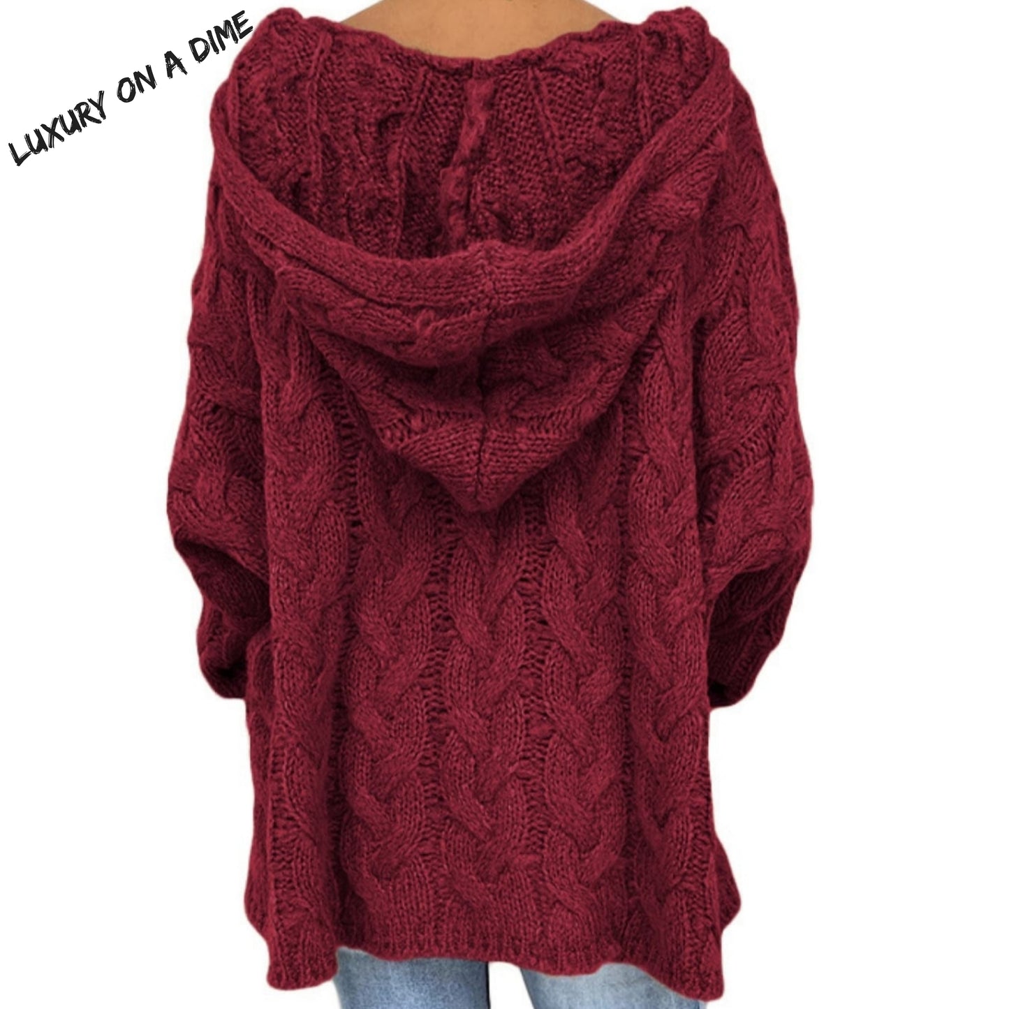 Chunky Cable-Knit Oversized Hoodie Long Sleeve Fall Winter Pullover Sweater