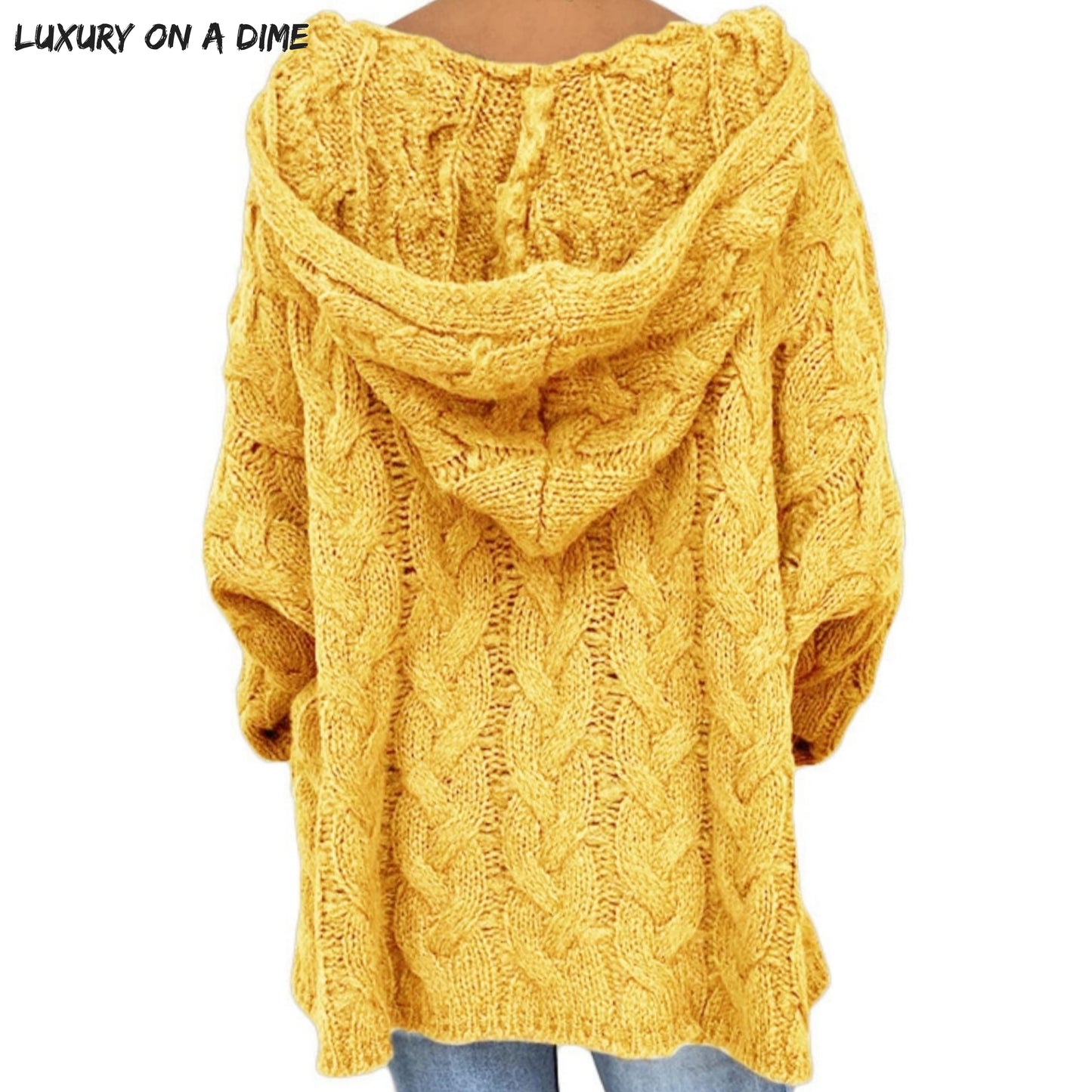 Chunky Cable-Knit Oversized Hoodie Long Sleeve Fall Winter Pullover Sweater