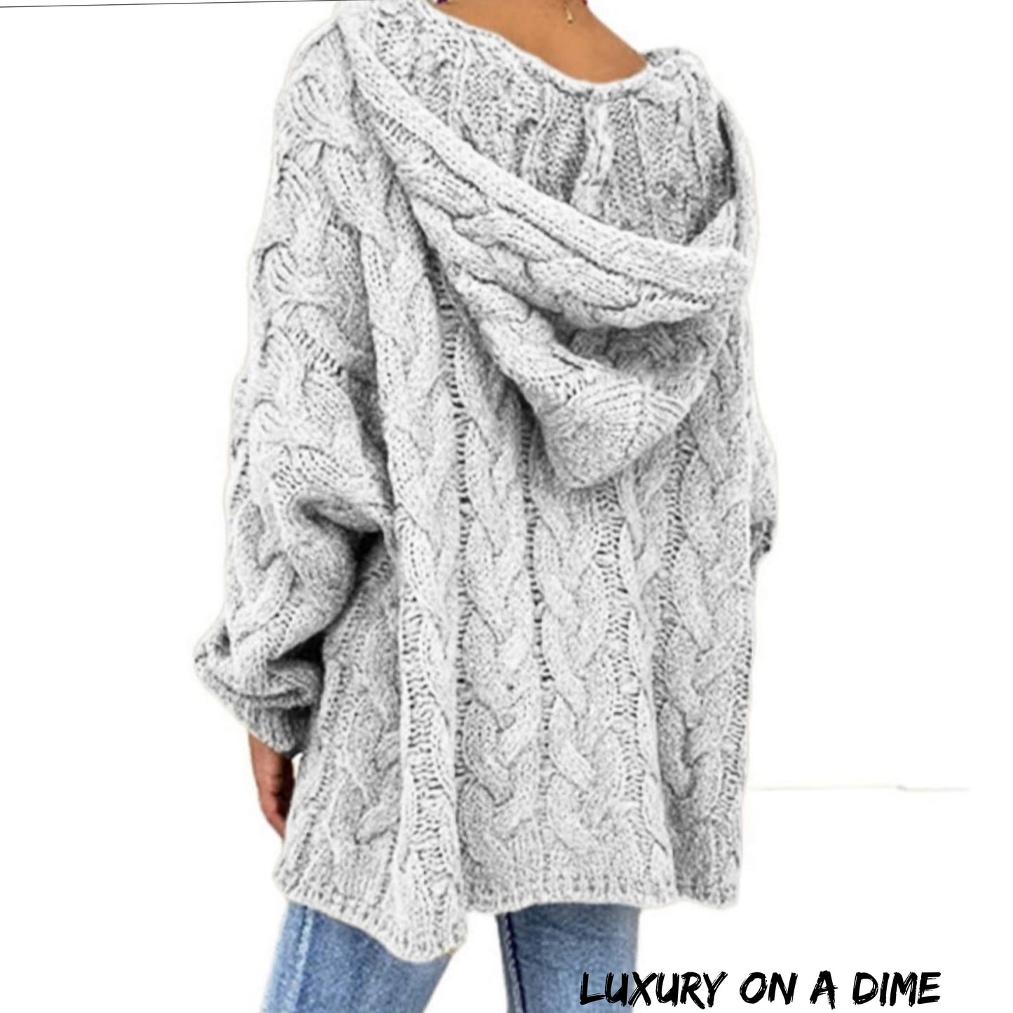 Chunky Cable-Knit Oversized Hoodie Long Sleeve Fall Winter Pullover Sweater