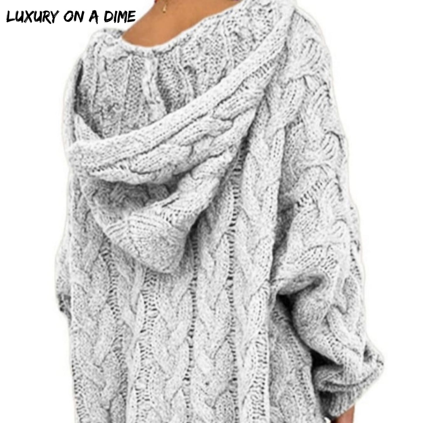 Chunky Cable-Knit Oversized Hoodie Long Sleeve Fall Winter Pullover Sweater