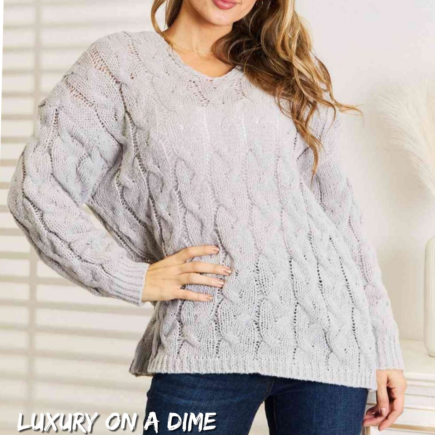 Cable-Knit Woven Hoodie Long Sleeve Classic Pullover Lightweight Sweater