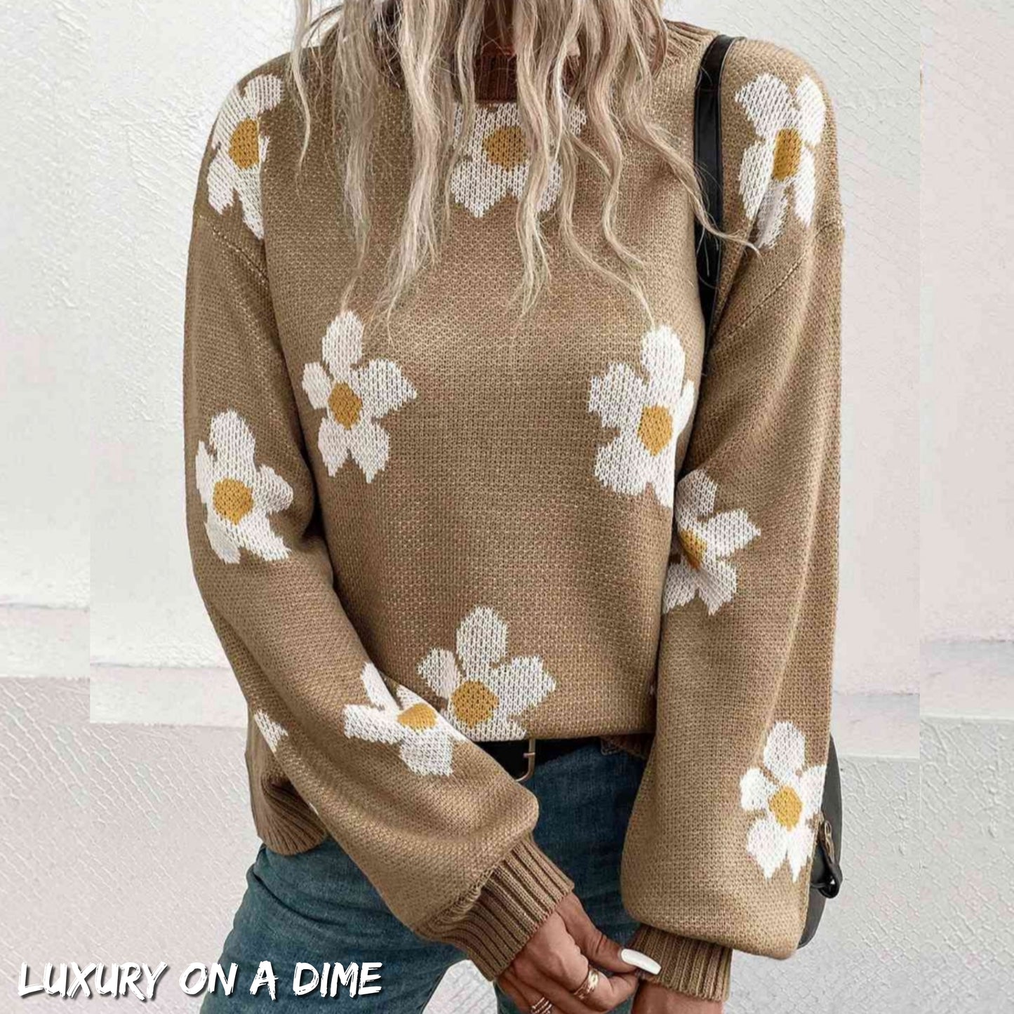 Daisy Flower Knit Minimalist Pullover Classic Long Sleeve Sweater Shirt