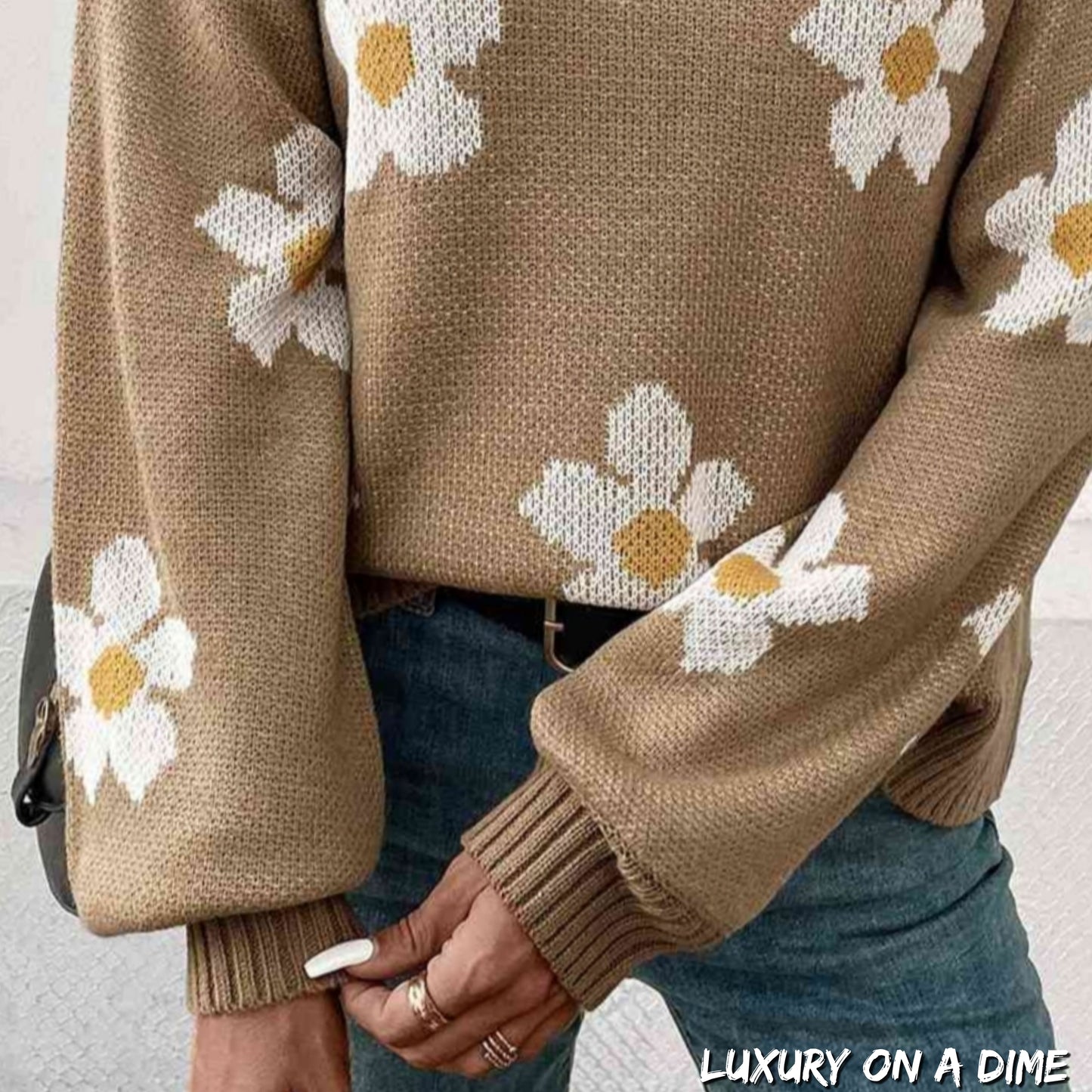 Daisy Flower Knit Minimalist Pullover Classic Long Sleeve Sweater Shirt