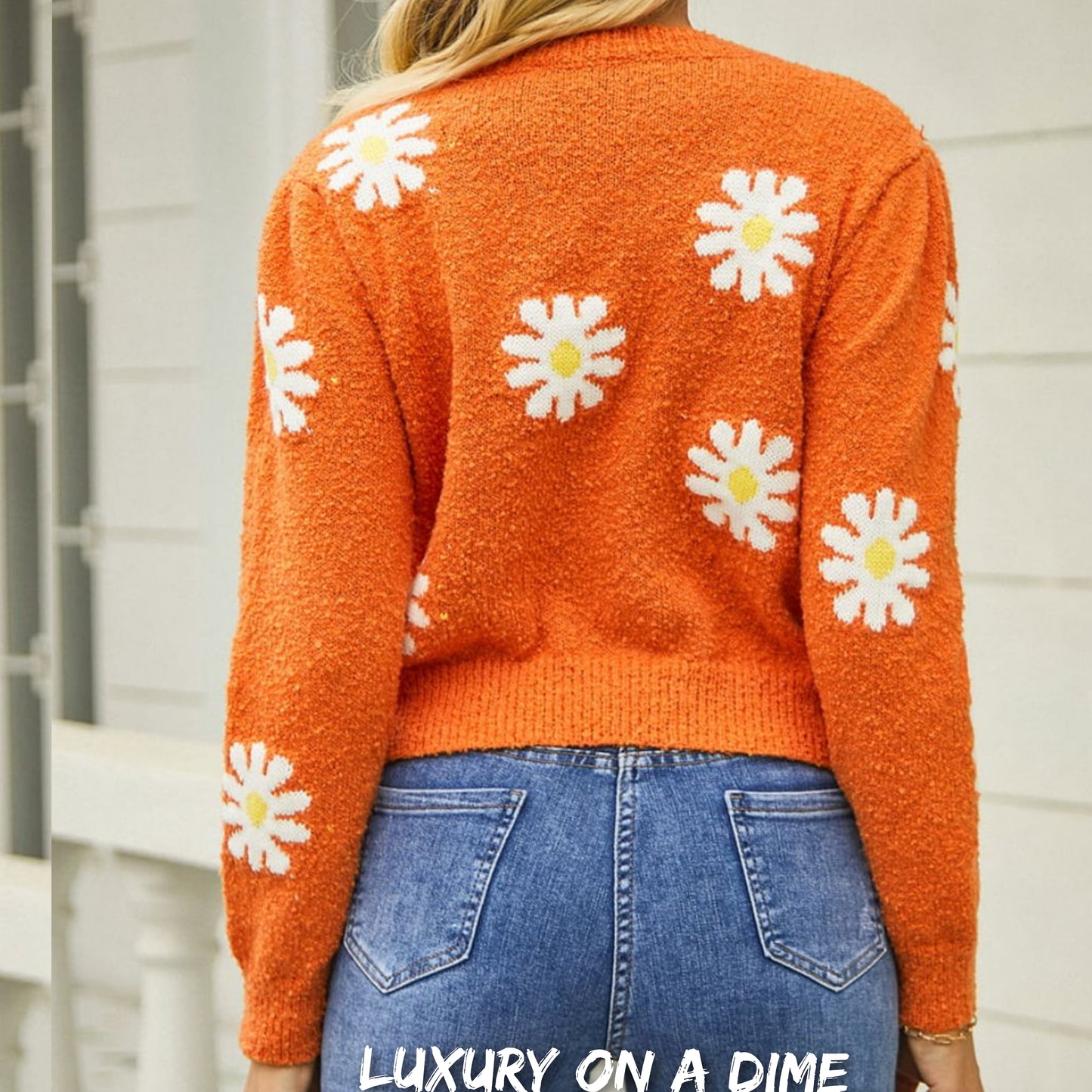 Retro Daisy Soft Knit Flower Long Sleeve Pullover Sweater Shirt