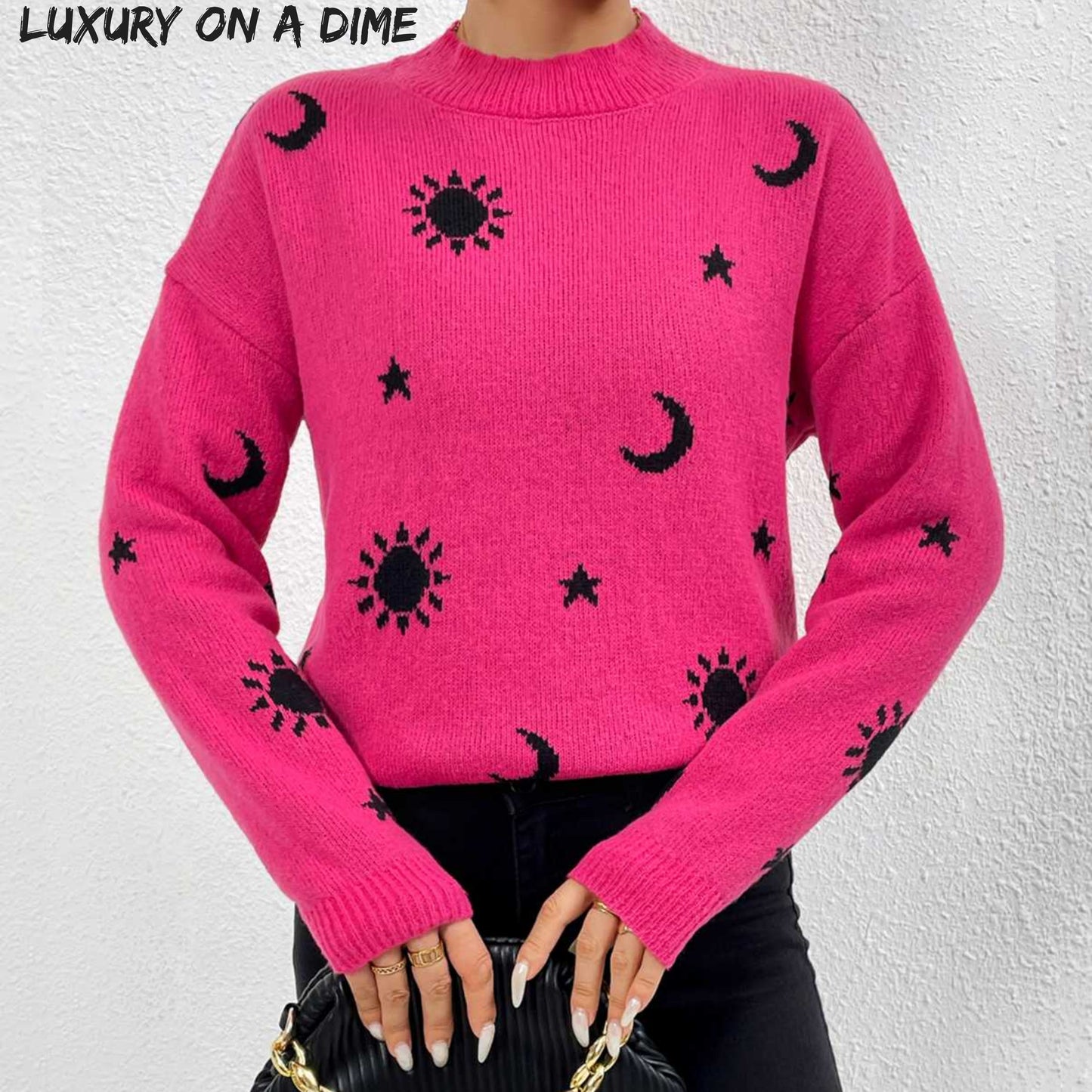 Unique Print Knit Pullover Celestial Mushroom Skull Yin Yang Sweater Shirt