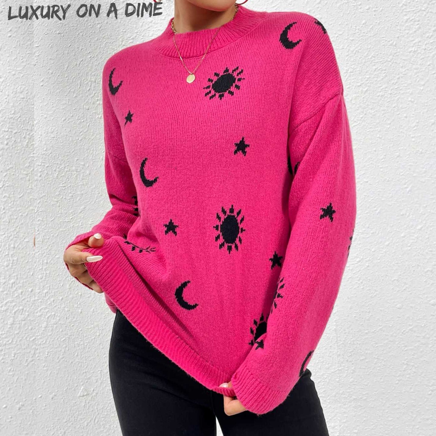 Unique Print Knit Pullover Celestial Mushroom Skull Yin Yang Sweater Shirt