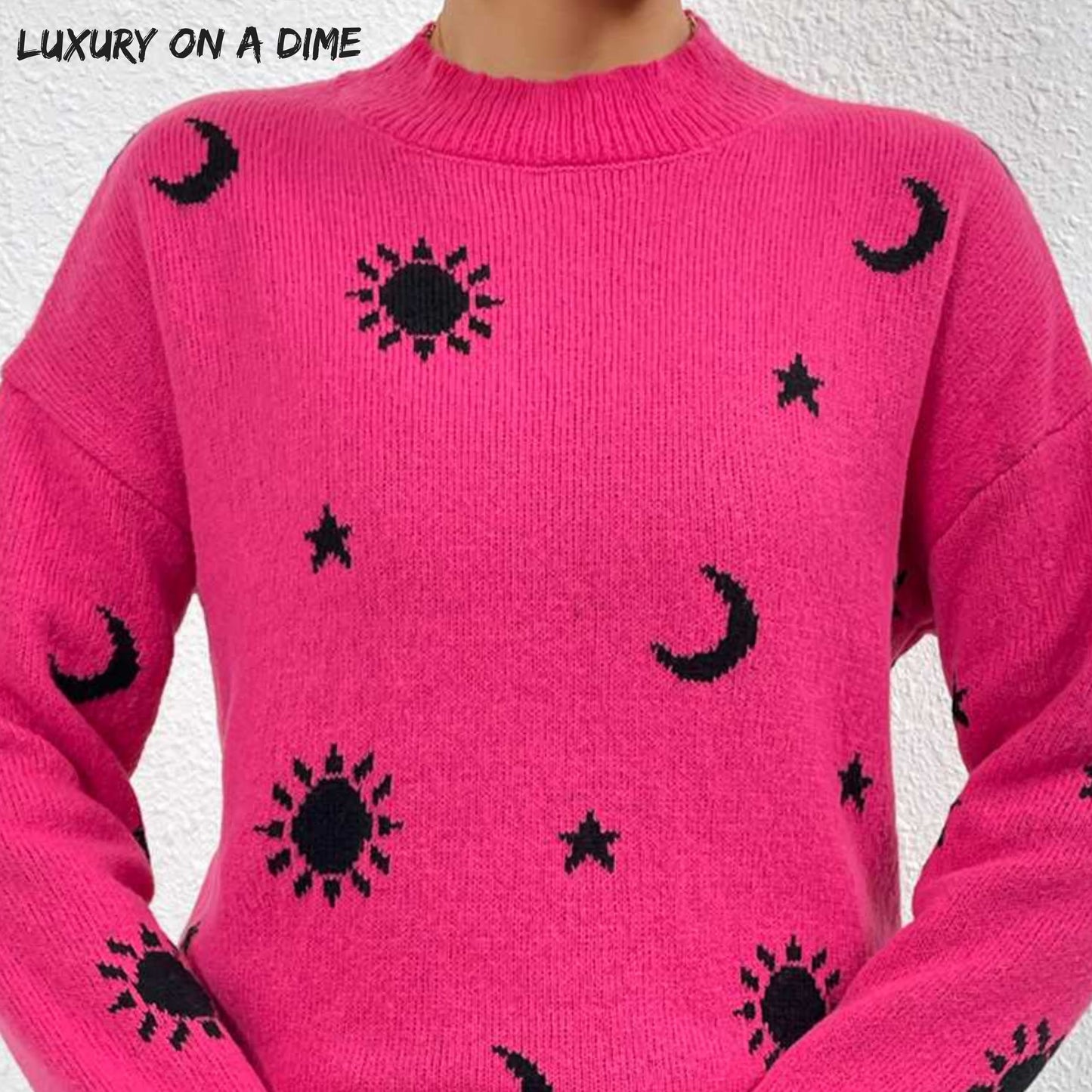 Unique Print Knit Pullover Celestial Mushroom Skull Yin Yang Sweater Shirt