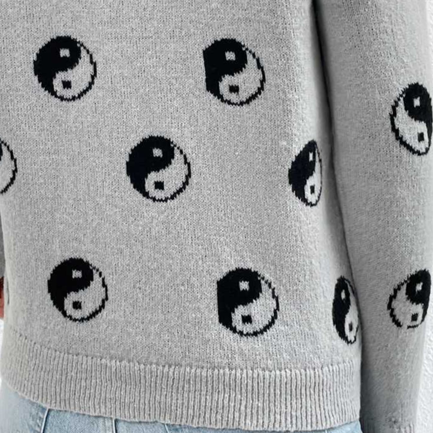 Unique Print Knit Pullover Celestial Mushroom Skull Yin Yang Sweater Shirt