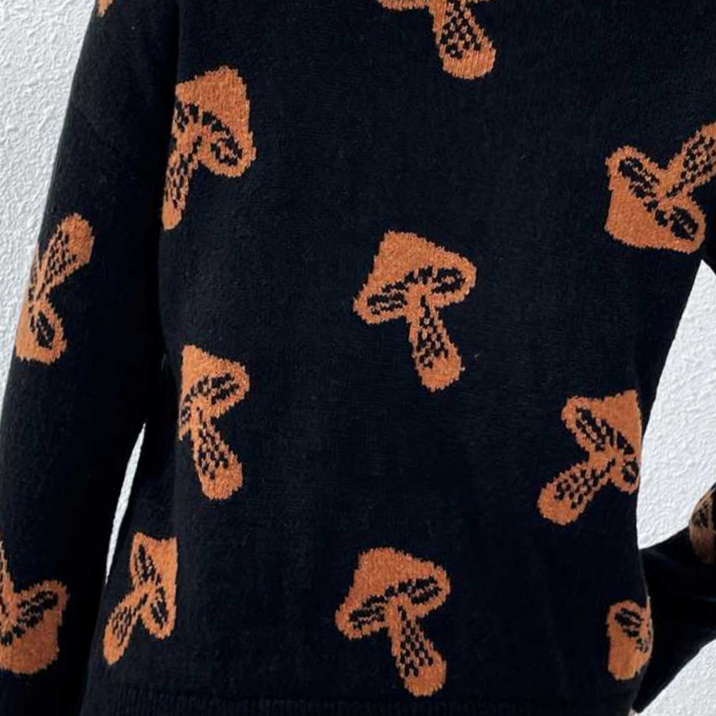 Unique Print Knit Pullover Celestial Mushroom Skull Yin Yang Sweater Shirt