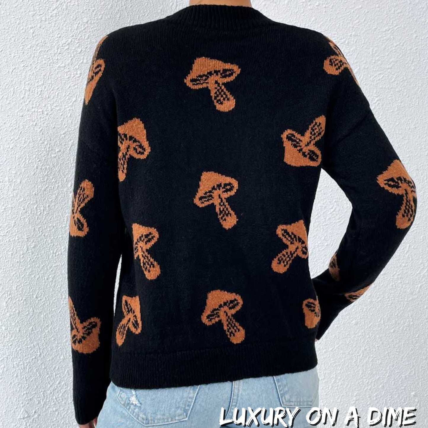 Unique Print Knit Pullover Celestial Mushroom Skull Yin Yang Sweater Shirt