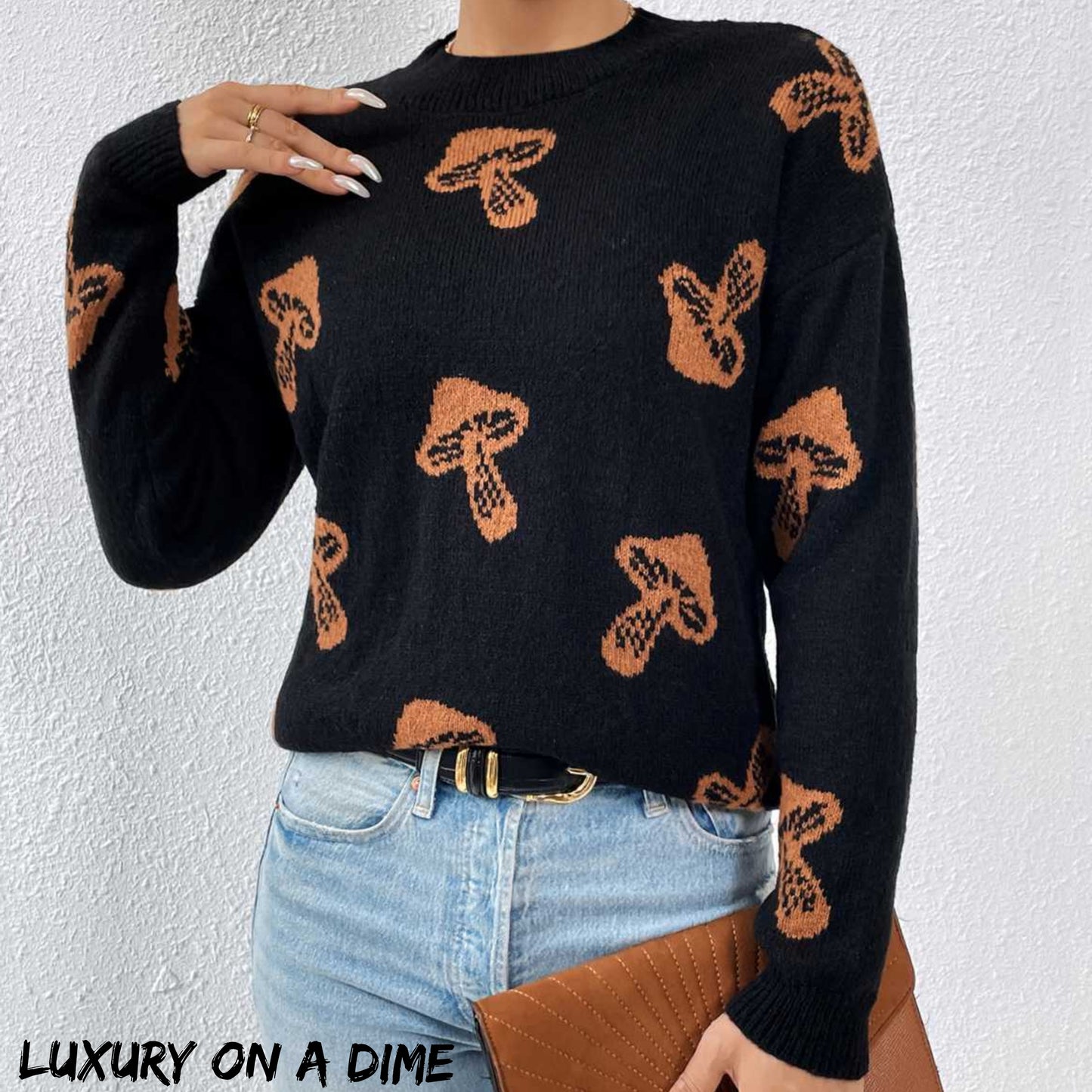 Unique Print Knit Pullover Celestial Mushroom Skull Yin Yang Sweater Shirt