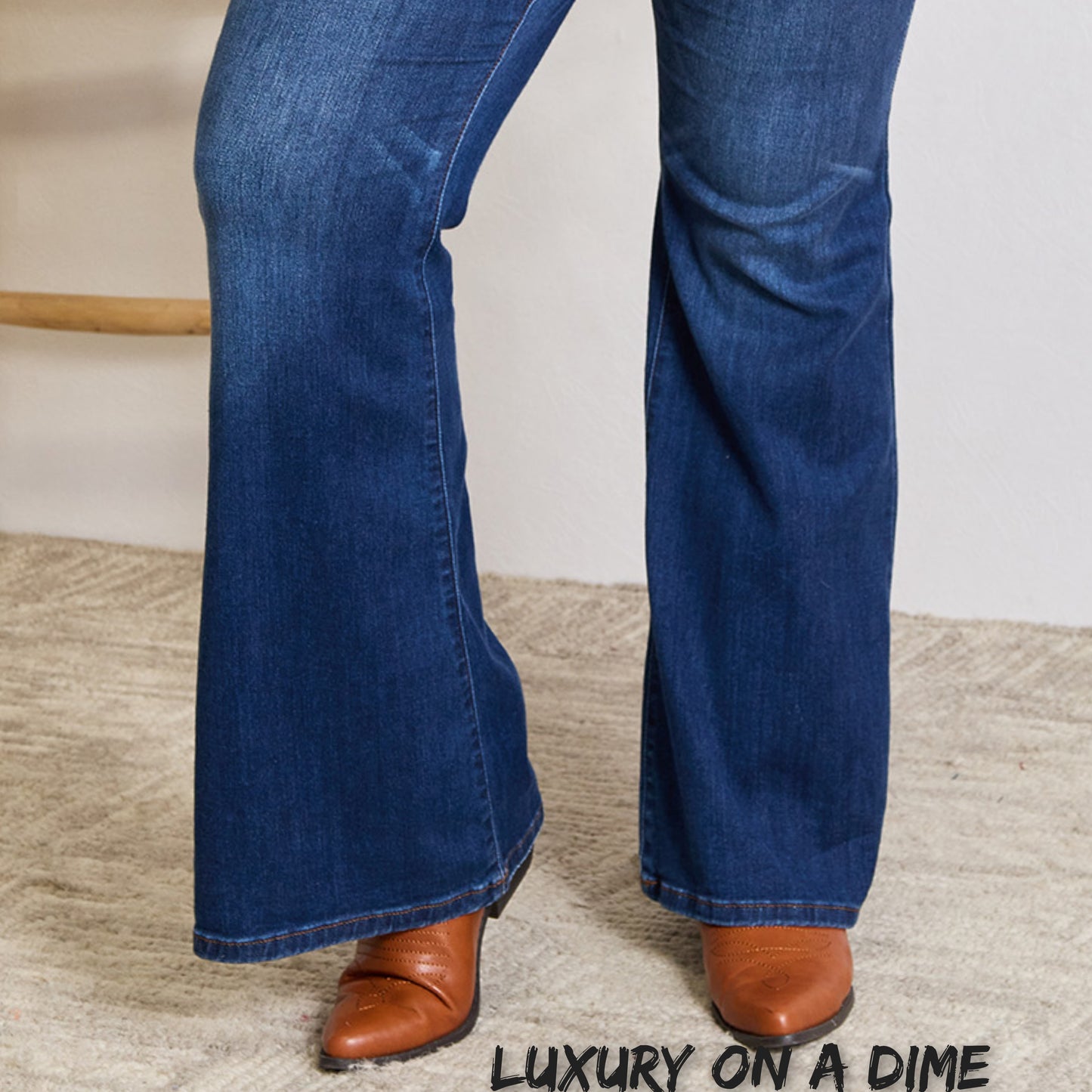 High-Rise Denim Retro Flare Leg Wide Hem Dark Wash Jeans Judy Blue Pants