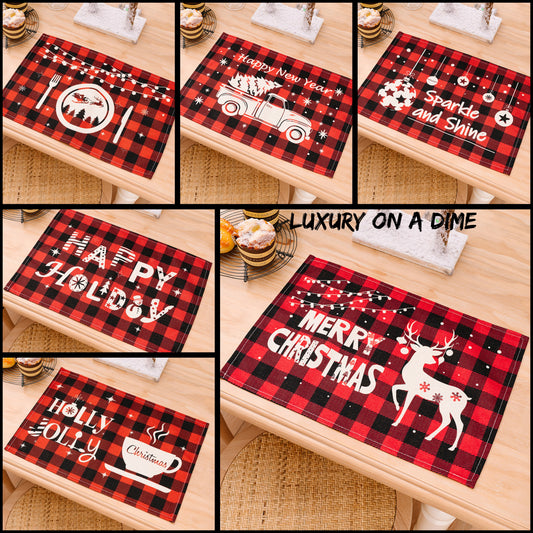 2-Piece Christmas Buffalo Plaid Placemat Dining Table Festive Home Decor Assorted
