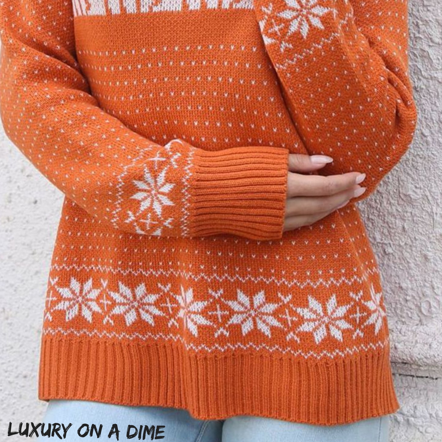 Reindeer & Snowflake Pattern Dropped Shoulder Pullover Sweater